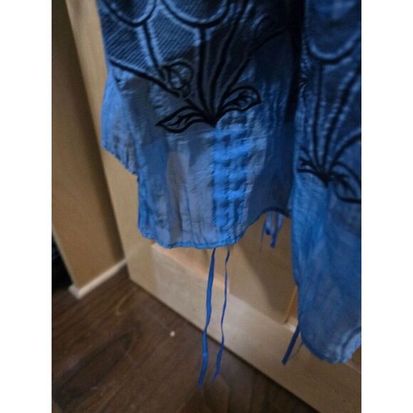 Strapless Blue Floral Embroidered Summer Dress With Smocked Bodice & Ruffled Ski - Picture 4 of 10